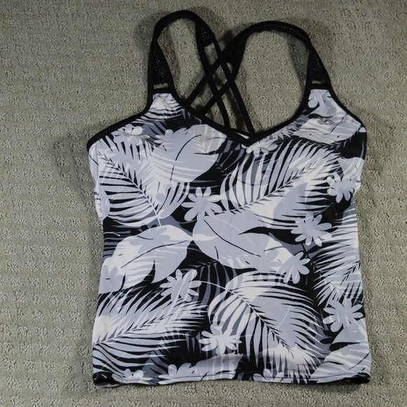 ZeroXposure Size M Black, White and Grey Leaf Pattern Tankini Top - Picture 1 of 4
